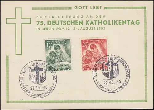 Karte Katholikentag - 80-81 Tag der Briefmarke SSt BERLIN Katholikentag 22.8.52
