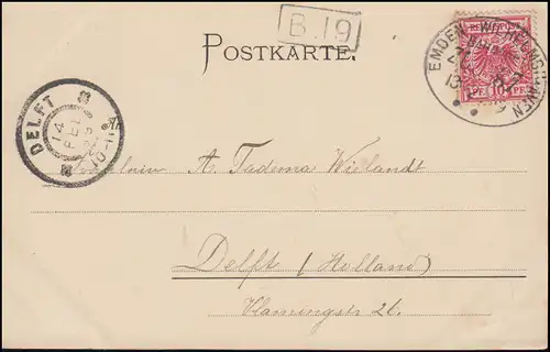 Poste ferroviaire EMDEN-WILHELMSHAVEN ZUG 87 - 13.2.1899 sur AK Gruss de Jever: Château