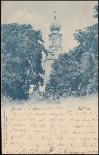 Poste ferroviaire EMDEN-WILHELMSHAVEN ZUG 87 - 13.2.1899 sur AK Gruss de Jever: Château