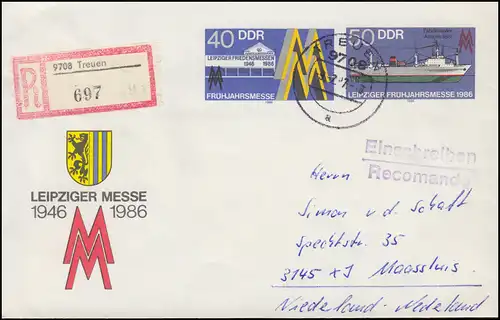 U 4 Leipziger Messe 1986 als R-Brief TREUEN 9.2.1987 nach Holland