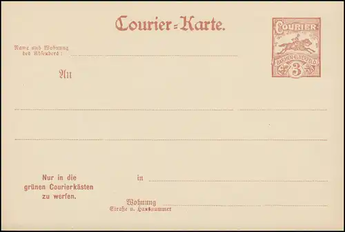 Privatpost Wuppertal Courier-Karte Barmen-Elberfeld 3 Pf. 1896, ungebraucht **