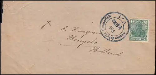 Censure Streifband Germania 5 Pf vers la Hollande Partageé à l'étranger Emmerich