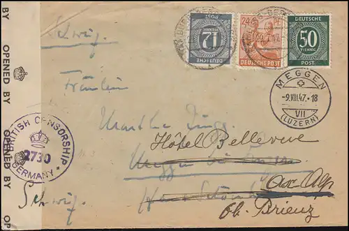 Censure BRITISH CENSORSHIP FRENMANY 2730 sur lettre HAMBURG-BERGEDORF 29.7.1947