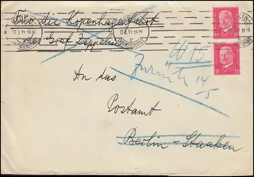 Luftschiff Graf Zeppelin: Zuleitung für Kopenhagenfahrt Berlin-Staaken 13.5.1931