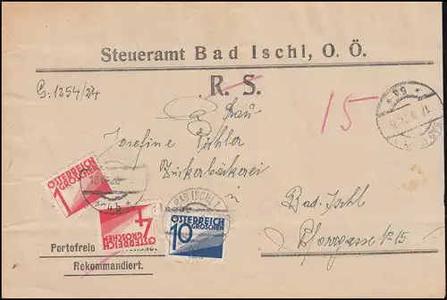 Autriche timbres Porto P 132+135+139 sur lettre locale Bureau fiscal BAD ISCHL 18.2.26