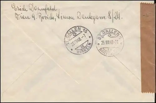 Zensur Österreichische Zensurstelle 761 R-Brief WIEN 89 -23.8.48 nach ST. GALLEN