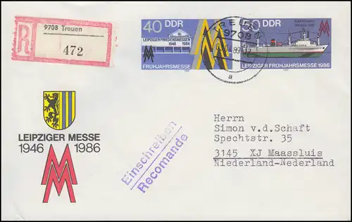 U 4 Leipziger Messe 1986 en lettre recommandée TREUEN 3.4.1989 vers la Hollande