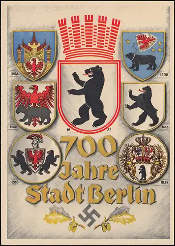 Ansichtskarte 700 Jahre Berlin passender SSt BERLIN FAHRENDES POSTAMT 19.8.57