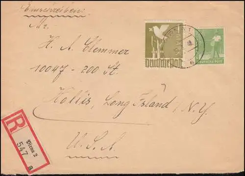 946+959 Kontrollrat II - MiF auf R-Brief PIRNA 30.3.1948 in die USA 
