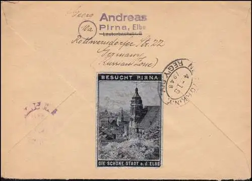 946+959 Kontrollrat II - MiF auf R-Brief PIRNA 30.3.1948 in die USA 