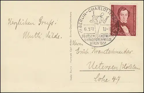 AK Deutsche Gastwirts- und Konditorenmesse Berlin 1951 pass. SSt BERLIN mit 74