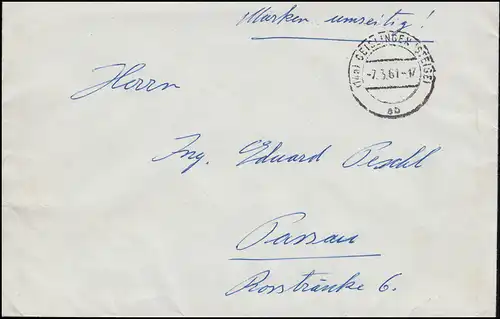 140x images urbaines dans le bloc ER-20 MeF sur lettre GÉISLINGEN 7.3.1961 à Passau