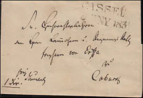 Thurn et taxis Coque-lettre Zeizeiler CASSEL 5.6.1831 à Coburg