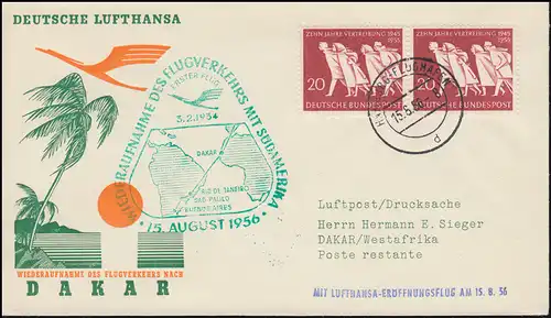 Erstflug Lufthansa Wiederaufnahme des Flugverkehrs nach Dakar 15.8.1856