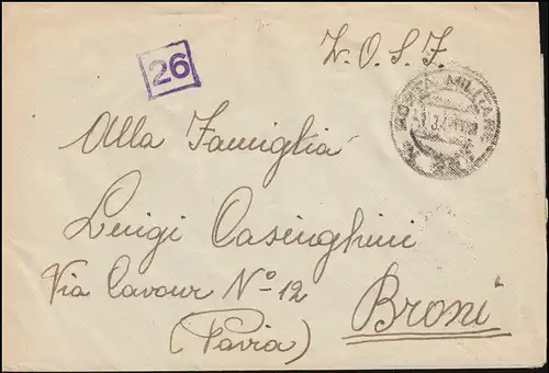 Zensur Feldpostbrief Italien POSTA MILITARE No 221 - 6.3.1943 nach BRONI 11.2.43