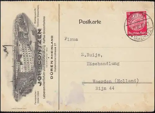 470 Hindenburg 15 Pf. EF sur la casserole de café PK à l'étranger Contzen DÜREN 30.11.32