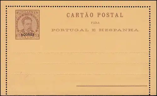 Portugal Kartenbrief K1 Luis I mit Aufdruck Azores / Azoren 1887, ungebraucht **