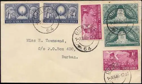 Südafrika 217-219 Einweihung des Voortrekkerdenkmals, Satz auf FDC DURAN 1.12.49