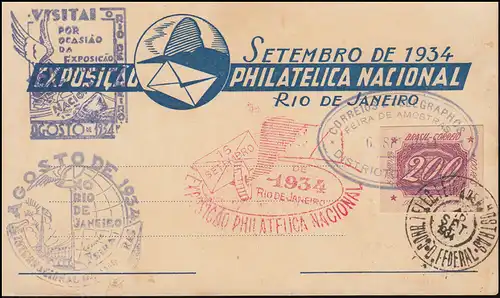 Brésil Bijoux-PK Exposition nationale des timbres Rio de Janeiro 16.9.1934