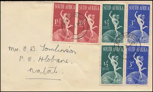 Afrique du Sud 211-216 Société postale mondiale 75 ans UPU taux sur FDC HLOBANE 1.10.1949