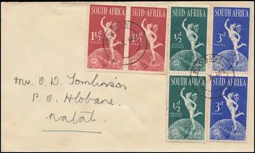 Afrique du Sud 211-216 Société postale mondiale 75 ans UPU taux sur FDC HLOBANE 1.10.1949