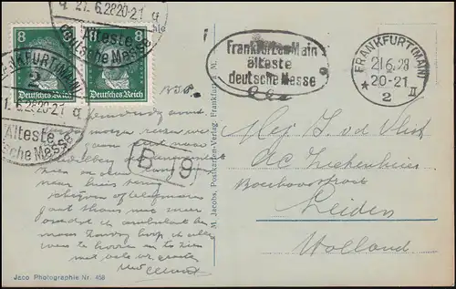 Sonder- und Werbestempel Frankfurt/Main älteste deutsche Messe 21.6.1928 auf AK