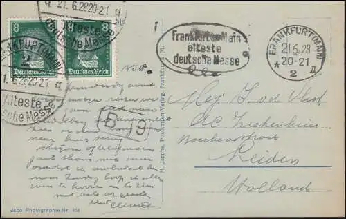 Tampon spécial et publicitaire Francfort/Main le plus ancien salon allemand 21.6.1928 sur AK