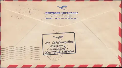Erstflug 205-208 Lufthansa Hamburg-Düsseldorf-New York Brief SSt HAMBURG 8.6.55