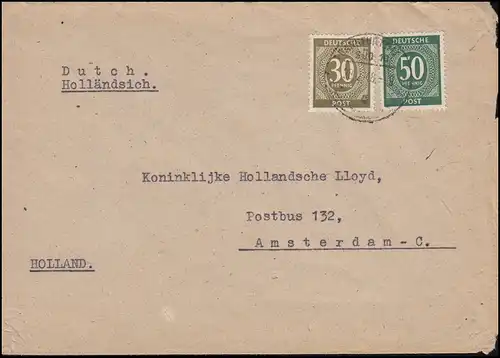 938+932 Ziffern 30+50 Pf. auf Auslandsbrief FRANKFURT/MAIN SÜD 10 - 28.2.1948
