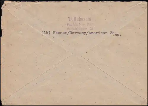 938+932 chiffres 30+50 p. sur lettre étrangère FRANKFURT/MAIN SÜD 10 - 28.2.1948