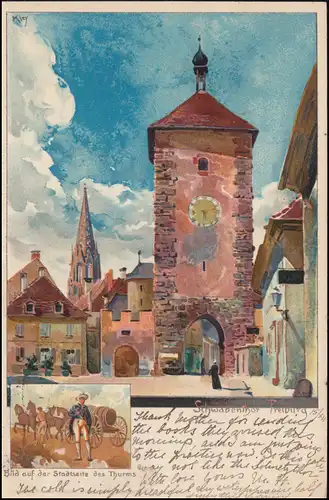 Ansichtskarte Schwabentor in Freiburg / Breisgau 15.12.1899 nach KONSTANZ 16.12.