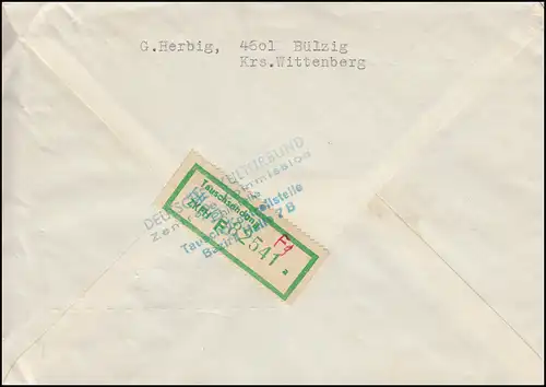 613 Flugpostmarke 1 DM R-Brief Tauschsendung DESSAU 26.9.66 nach Flörsheim/Main