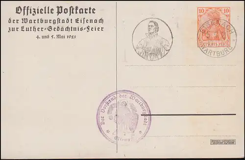 PP 34 Luther auf der Wartburg Werbe-O Luther-Bildnis EISENACH WARTBURG 5.5.1921