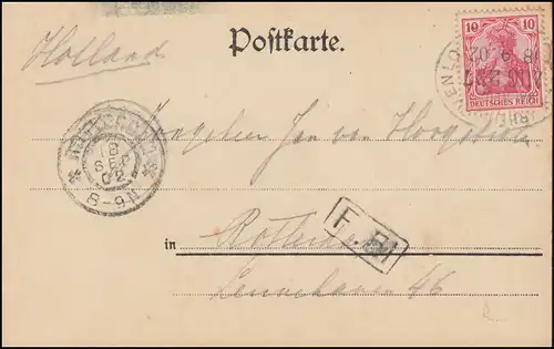 Bahnpost CÖLN (RHEIN) - VENLO ZUG 237 - 18.9.1902 auf AK Kölner Dom nach Holland