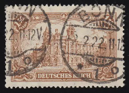 114c Freimarke - Fabe c, BONN 2.2.1922, links Bedarfszähnung, INFLA-geprüft