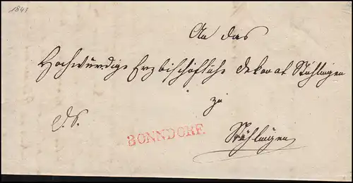 Baden Vorphilatelie BONNDORF écrit lettre de pli 28.8.1841