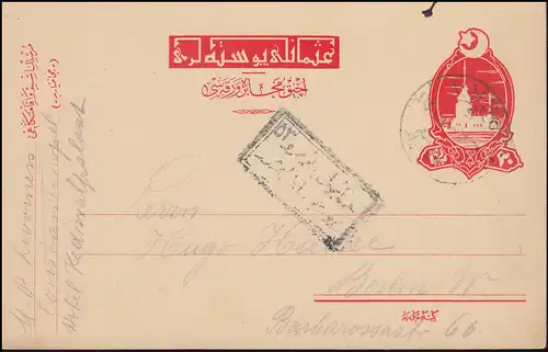 Türkei Postkarte P 47I Leandertum 20 Para rot PERA 25.12.1916 nach Berlin