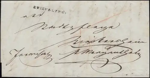 Württemberg Vorphilatelie Faltbrief Einzeiler ZWIEFALTEN geschrieben 22.6.1843