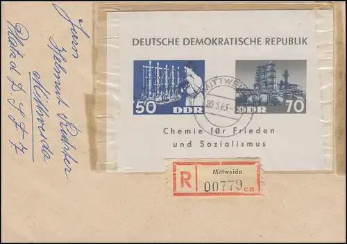 Block 18 Chemische Industrie Dederonblock auf R-Brief MITTWEIDA 20.5.1963