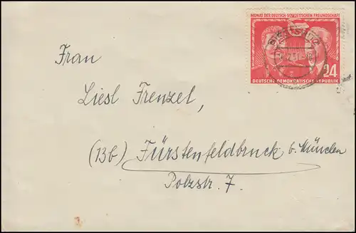 297 Dt.-Sowjet. Amitié EF Lettre PIESTERITZ 14.12.51 après Fürstenfeldbruck