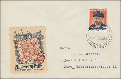 432 Thälmann als EF Brief SSt ZWICKAU Philatelistentreffen 21.8.55 nach Hannover