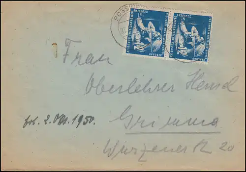 273 Kupferschieferbergbau als MeF auf Brief ROSSWEIN 27.9.1950 nach Grimma
