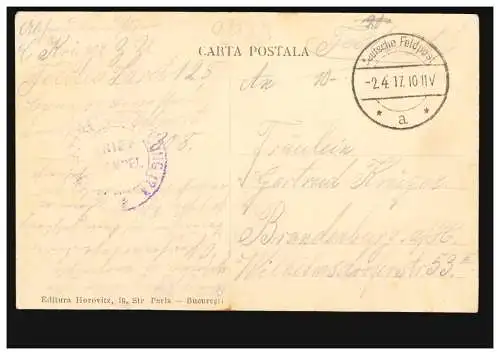 AK Bukarest / Rumänien: Gerichtsgebäude, Feldpost 2.4.17 nach Brandenburg