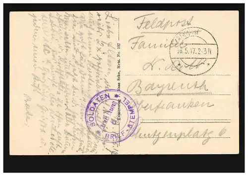 AK Buzy, poste de terrain 18.5.17 avec hôpital de guerre BS à Bayreuth
