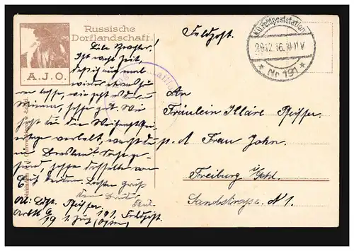 AK Russische Dorflandschaft, Feldpost-Nummer 191 - 28.12.16 nach Freiburg