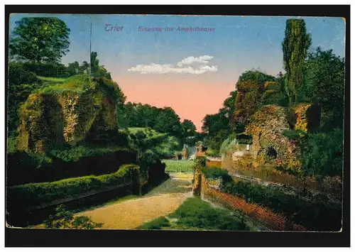 AK Trèves: entrée de l'amphithéâtre, poste de terrain TRIER 13.9.16 avec BS Inf.-Reg. 29