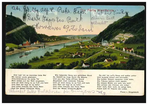 AK Die Porta Westfalica Gedicht von Franz von Dingelstedt, Feldpost NOWAWES 1916
