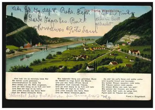AK La Porta Westtalica Poème de Franz von Denselstedt, Feldpost NOWOWES 1916