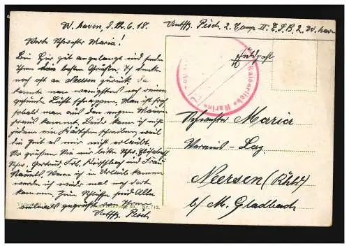 AK Wilhelmshaven: Rathaus, Feldpost 12.6.18 mit BS Kaierliche Marine 