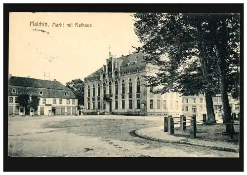 AK Malchin: Marché avec hôtel de ville, Poste 21.12.15 à l'hôpital de Vereinsl à Neersen